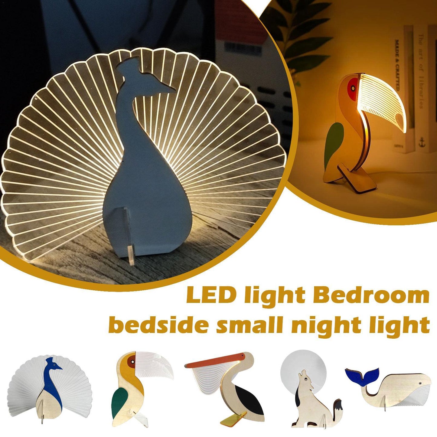 Creative Bedroom Animal Night Light Luminous Ornaments Wood Acrylic