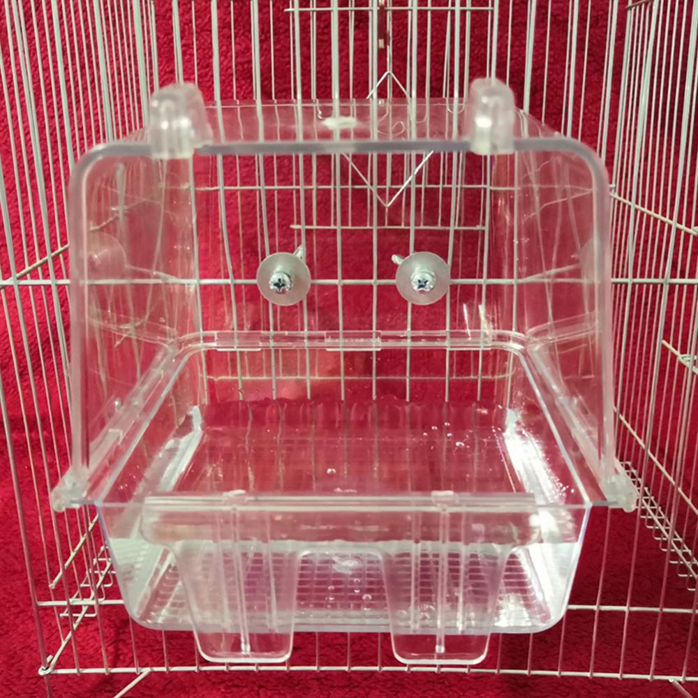 Hanging Pet Bird Parrot Clear Shower Bathing Tub Box Bathtub Cage