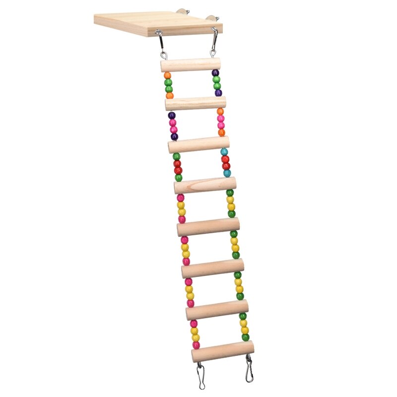 P82C Wooden Parrot Hamster Climbing Ladder Swing Play Toys Set Birds