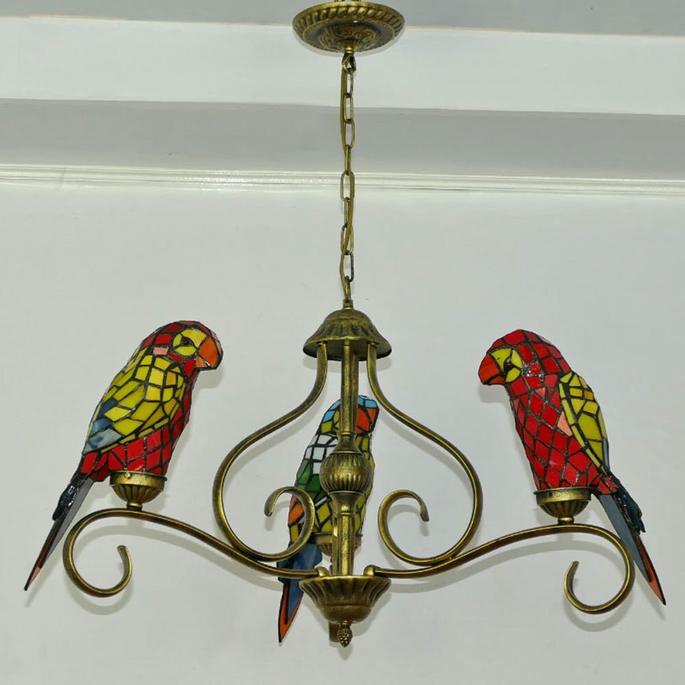 Restaurant Tiffany Parrots Chandelier Lamp Dining Room Glass Bar